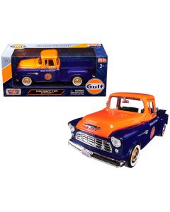 1955 Chevrolet 5100 Stepside Pickup Truck "Gulf" Dark Blue and Orange 1/24 Diecast Model Car by Motormax