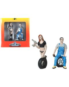 Michele and Derek Tire Brigade 2 piece Figurine Set 1/18 by Motorhead Miniatures