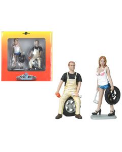 Meg and Derek Tire Brigade 2 piece Figurine Set 1/18 by Motorhead Miniatures