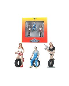 Andie, Derek and Michele Tire Brigade 3 piece Figurine Set 1/24 by Motorhead Miniatures