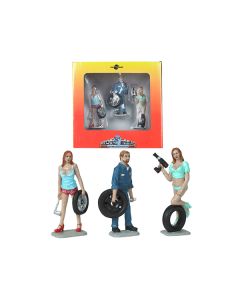 Michelle, Meg and Gary Tire Brigade 3 piece Figurine Set 1/24 by Motorhead Miniatures