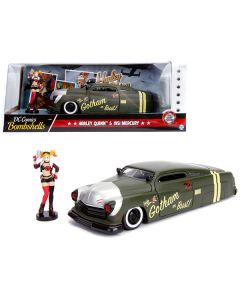 1951 Mercury Matt Green with Harley Quinn Diecast Figurine "DC Comics Bombshells" Series 1/24 Diecast Model Car by Jada