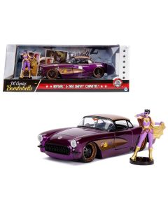 1957 Chevrolet Corvette Purple with Batgirl Diecast Figurine "DC Comics Bombshells" Series 1/24 Diecast Model Car by Jada