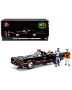 Classic TV Series Batmobile with Working Lights, and Diecast Batman and Robin Figures "80 Years of Batman" 1/18 Diecast Model Car by Jada