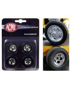 Chrome Drag Wheel and Tire Set of 4 pieces from "1932 Ford 3 Window" 1/18 by Acme