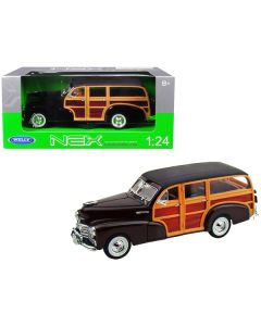 1948 Chevrolet Woody Fleetmaster Dark Brown 1/24 Diecast Model Car by Welly