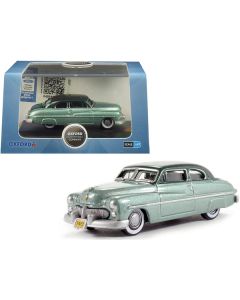 1949 Mercury Coupe Metallic Green with Dark Green Top 1/87 (HO) Scale Diecast Model Car by Oxford Diecast