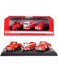 "Classic Pickups" Gift Set of 3 Pickup Trucks "Coca Cola" 1/72 Diecast Model Cars by Motorcity Classics