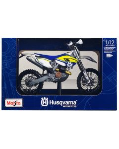 Husqvarna FE 501 White and Blue with Yellow Stripes 1/12 Diecast Motorcycle Model by Maisto