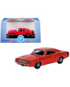 1968 Dodge Charger Bright Red with Black Stripes 1/87 (HO) Scale Diecast Model Car by Oxford Diecast