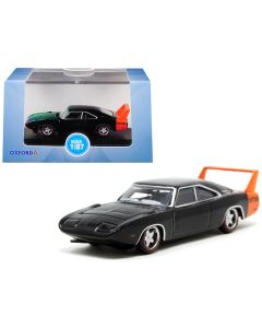 1969 Dodge Charger Daytona Black with Orange Stripe 1/87 (HO) Scale Diecast Model Car by Oxford Diecast