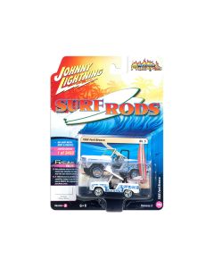 1966 Ford Bronco with Surf Board White and Blue Designs "Street Freaks" Limited Edition to 3460 pieces Worldwide 1/64 Diecast Model Car by Johnny Lightning