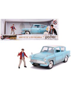 1959 Ford Anglia Light Blue (Weathered) with Harry Potter Diecast Figurine 1/24 Diecast Model Car by Jada