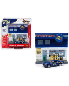 1967 Chevrolet Camaro #15 "Sunoco" with "Sunoco" Exterior Service Gas Station Facade Diorama Set "Johnny Lightning 50th Anniversary" 1/64 Diecast Model Car by Johnny Lightning