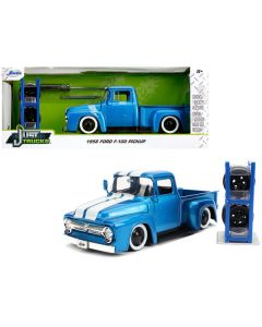 1956 Ford F-100 Pickup Truck Blue Metallic with White Stripes and Extra Wheels "Just Trucks" Series 1/24 Diecast Model Car by Jada