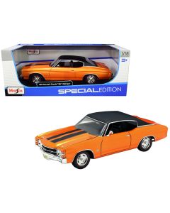 1971 Chevrolet Chevelle SS 454 Sport Orange Metallic with Black Top and Black Stripes 1/18 Diecast Model Car by Maisto