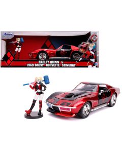 1969 Chevrolet Corvette Stingray with Harley Quinn Diecast Figurine "DC Comics" Series 1/24 Diecast Model Car by Jada