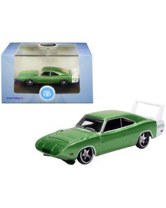 1969 Dodge Charger Daytona Metallic Bright Green with White Stripe 1/87 (HO) Scale Diecast Model Car by Oxford Diecast