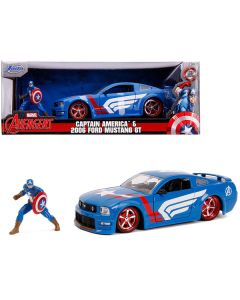 2006 Ford Mustang GT with Captain America Diecast Figurine "Avengers" "Marvel" Series 1/24 Diecast Model Car by Jada