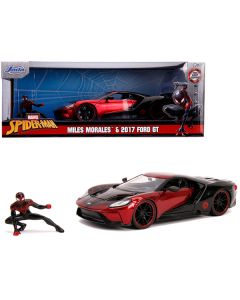 2017 Ford GT with Miles Morales Diecast Figurine "Spider Man" "Marvel" Series 1/24 Diecast Model Car by Jada