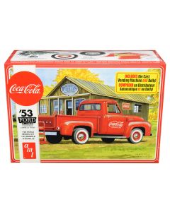 Skill 3 Model Kit 1953 Ford F-100 Pickup Truck "Coca-Cola" with Vending Machine and Dolly 1/25 Scale Model by AMT