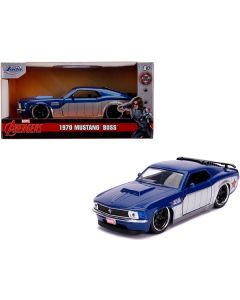 1970 Ford Mustang Boss Blue Metallic and Silver "Winter Soldier" "Avengers" "Marvel" Series 1/32 Diecast Model Car by Jada