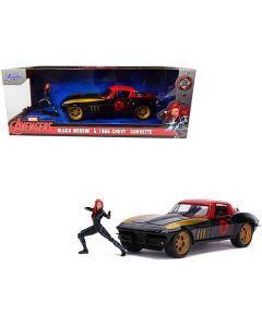 1966 Chevrolet Corvette with Black Widow Diecast Figurine "Avengers" "Marvel" Series 1/24 Diecast Model Car by Jada