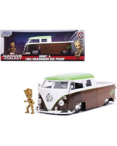 1963 Volkswagen Bus Pickup Truck with Groot Diecast Figurine "Guardians of the Galaxy" "Marvel" Series 1/24 Diecast Model Car by Jada