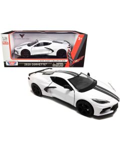 2020 Chevrolet Corvette C8 Stingray White with Gray Stripes 1/24 Diecast Model Car by Motormax