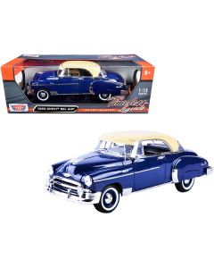 1950 Chevrolet Bel Air Dark Blue with Cream Top "Timeless Legends" 1/18 Diecast Model Car by Motormax