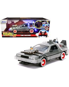 DeLorean Brushed Metal Time Machine with Lights "Back to the Future Part III" (1990) Movie "Hollywood Rides" Series 1/24 Diecast Model Car by Jada