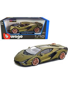 Lamborghini Sian FKP 37 Matt Green Metallic with Copper Wheels 1/18 Diecast Model Car by Bburago