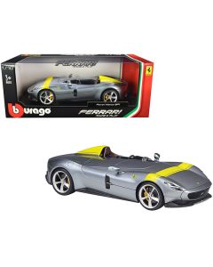 Ferrari Monza SP1 Silver Metallic with Yellow Stripes 1/18 Diecast Model Car by Bburago