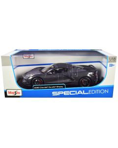 2020 Chevrolet Corvette Stingray C8 Dark Gray Metallic with Racing Stripes 1/18 Diecast Model Car by Maisto