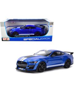 2020 Ford Mustang Shelby GT500 Blue Metallic with White Stripes "Special Edition" 1/18 Diecast Model Car by Maisto