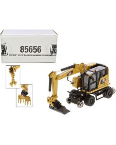 CAT Caterpillar M323F Railroad Wheeled Excavator with 3 Accessories (CAT Yellow Version) "High Line" Series 1/87 (HO) Scale Diecast Model by Diecast Masters