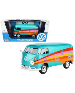 Volkswagen Type 2 (T1) Delivery Van "Peace" Turquoise Metallic 1/24 Diecast Model Car by Motormax