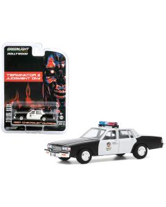 1987 Chevrolet Caprice "Metropolitan Police" Black and White "Terminator 2: Judgment Day" (1991) Movie "Hollywood Series" Release 29 1/64 Diecast Model Car by Greenlight