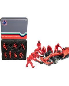 Formula One F1 Pit Crew 7 Figurine Set Team Red for 1/43 Scale Models by American Diorama