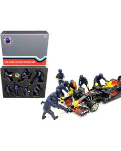 Formula One F1 Pit Crew 7 Figurine Set Team Blue for 1/18 Scale Models by American Diorama