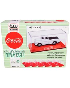 6 Collectible Acrylic Display Show Cases with Red Plastic Bases with 3 Different Slogans "Coca-Cola" for 1/64 Scale Model Cars by Auto World