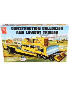 Skill 3 Model Kit Construction Bulldozer and Lowboy Trailer Set of 2 pieces 1/25 Scale Model by AMT