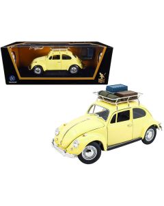 1967 Volkswagen Beetle with Roof Rack and Luggage Yellow 1/18 Diecast Model Car by Road Signature