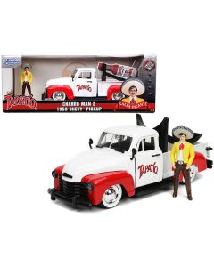 1953 Chevrolet Pickup Truck White and Red with Charro Man Diecast Figurine "Tapatio" 1/24 Diecast Model Car by Jada