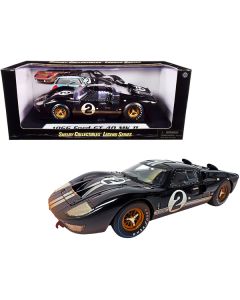 1966 Ford GT-40 MK II #2 Black with Silver Stripes After Race (Dirty Version) 1/18 Diecast Model Car by Shelby Collectibles