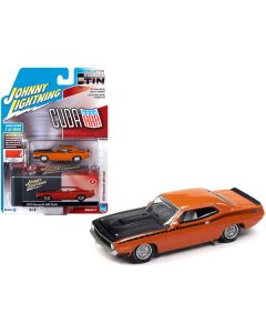 1970 Plymouth AAR Barracuda Vitamin C Orange with Black Stripes and Hood and Collector Tin Limited Edition to 4540 pieces Worldwide 1/64 Diecast Model Car by Johnny Lightning