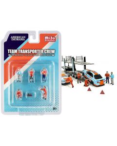 "Team Transporter Crew" Diecast Set of 6 pieces (5 Figurines and 2 Warning Triangles) for 1/64 Scale Models by American Diorama