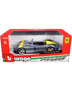 Ferrari Monza SP1 Silver Metallic with Yellow Stripes 1/24 Diecast Model Car by Bburago