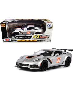 2019 Chevrolet Corvette ZR1 #2 Silver with Black and Orange Stripes "GT Racing" Series 1/24 Diecast Model Car by Motormax