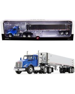 Kenworth T880 Day Cab with East Genesis End Dump Trailer Surf Blue Metallic and Chrome 1/50 Diecast Model by First Gear